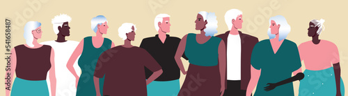 Group of seniors together, flat vector stock illustration with old men and women for international day of older persons