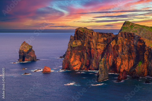 Fototapeta Sunset over cliffs of Ponta de Sao Lourenco peninsula, Madeira Islands, Portugal
