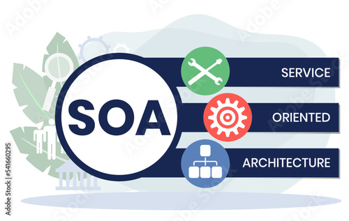 SOA - Service Oriented Architecture acronym. business concept background. vector illustration concept with keywords and icons. lettering illustration with icons for web banner, flyer, landing photo