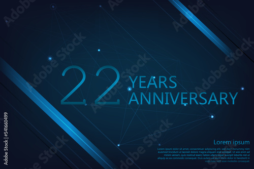 22 years anniversary banner. Poster template for celebrating anniversary event party. Vector illustration