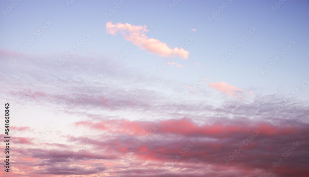 sunset sky background with pink and purple clouds, blue background ...