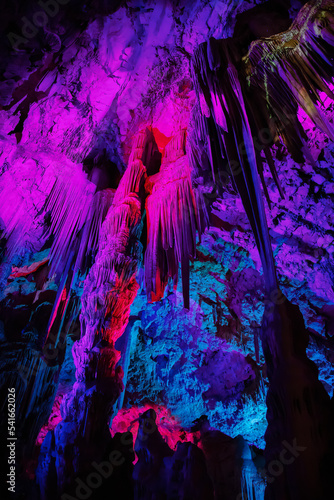 Saint Michael's Cave with colorful lights. Natural Rock Formation. Gibraltar, UK. © edb3_16