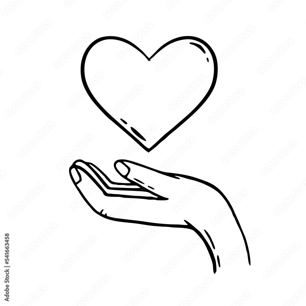 Heart in hand. Charity donation for health. Vector illustration of a doodle Heart in hand. Charity donation for health. Vector illustration of a doodle
