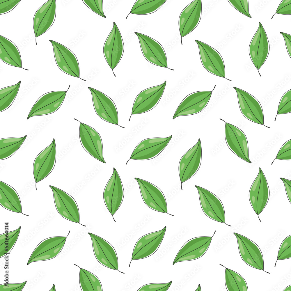 Vector seamless pattern tea leaves.