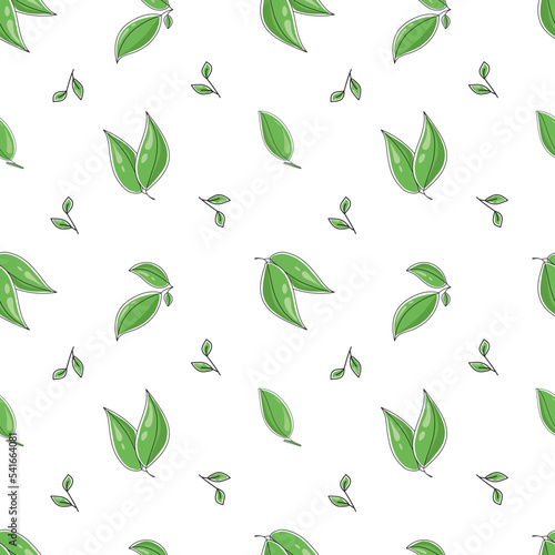 Vector seamless pattern tea leaves.