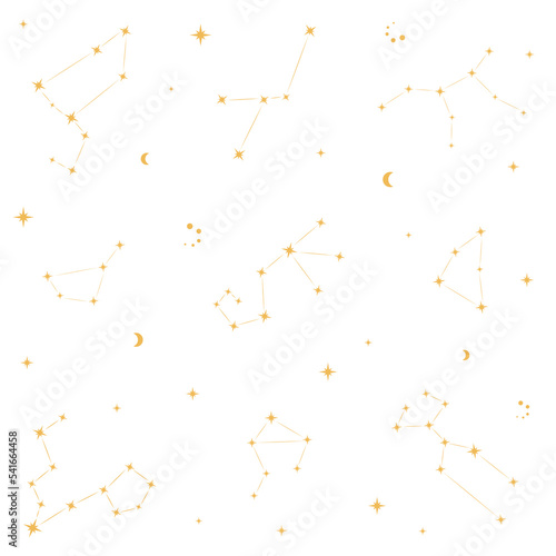 Seamless pattern with constellations and stars. Vector illustration.