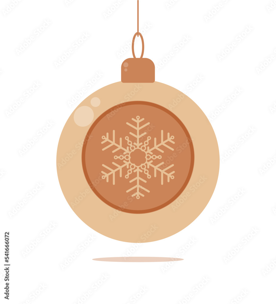 Christmas tree decorations toy beige ball with golden snowflakes ornament. Vector illustration on white background Christmas tree decorations toy beige ball with golden snowflakes ornament. Vector illustration on white background