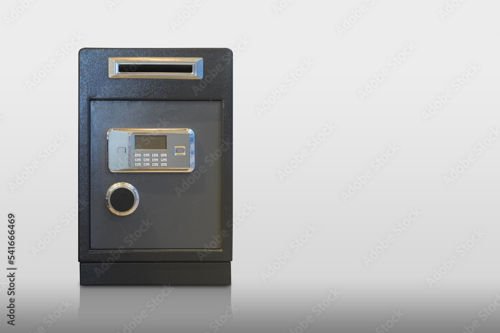 front view grey and silver steel save box on white background, object, furniture, money, safety, copy space front view grey and silver steel save box on white background, object, furniture, money, safety, copy space