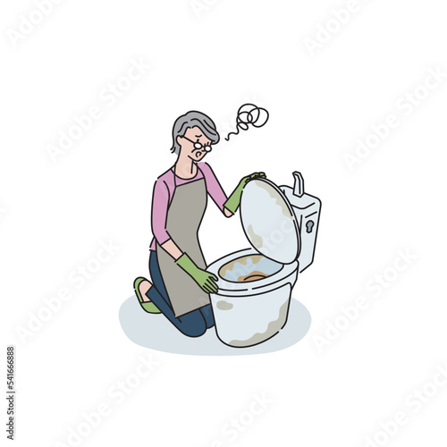汚れたトイレにげんなりするシニア女性