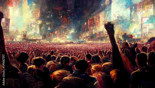 Big crowd of people manifesting, abstract background