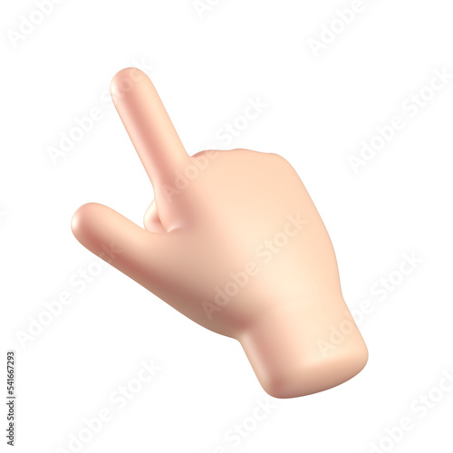 Cartoon 3d hand pointing at touch screen or pushing the button, hand pointing index finger 3d rendering
