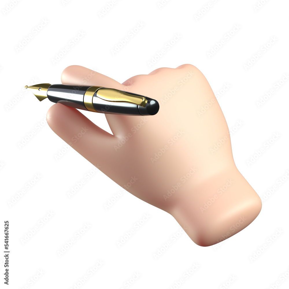 3d cartoon hand holding pen, signature or taking note hand gesture