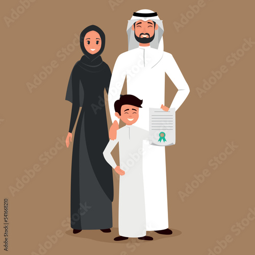 arab man and son boy  and woman wife mother