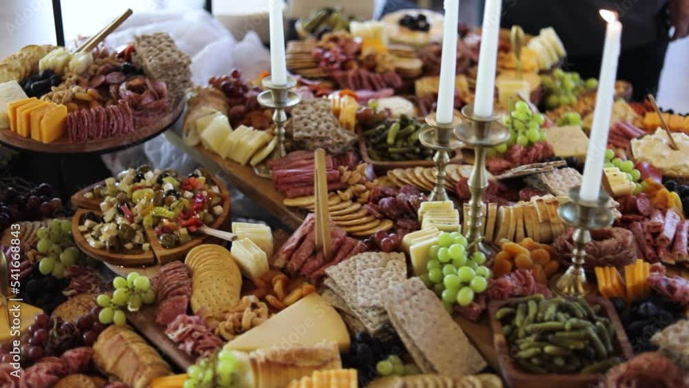 Gorgeous Food Display of Romantic Charcuterie with Meats and Cheeses Gorgeous Food Display of Romantic Charcuterie with Meats and Cheeses