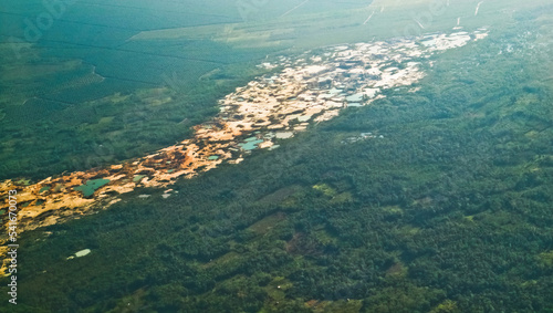 aerial view of illegal tin mining in Bangka Belitung