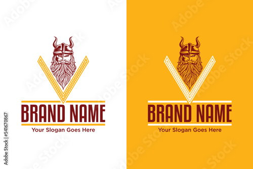 Bearded Viking with letter v logo