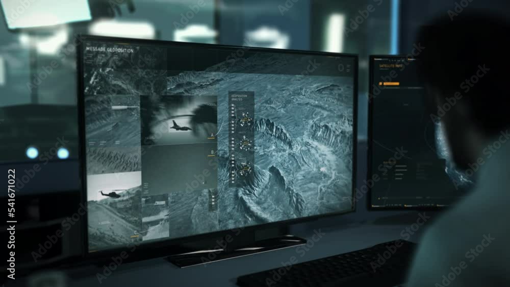 Spy Analyzing Position Of Enemy Military Base By Interface For Target ...