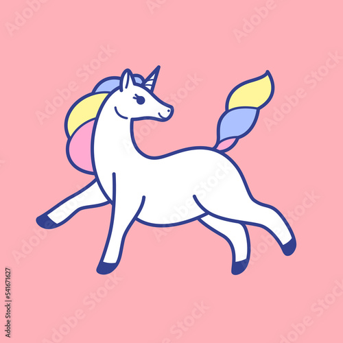 Cartoon unicorn with color mane. Stylized  illustration in cartoon style.