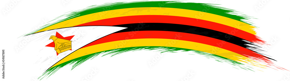 Flag of Zimbabwe in rounded grunge brush stroke.