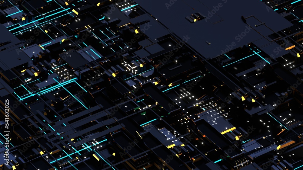 Technology background. Modern motherboard with internal electronic ...