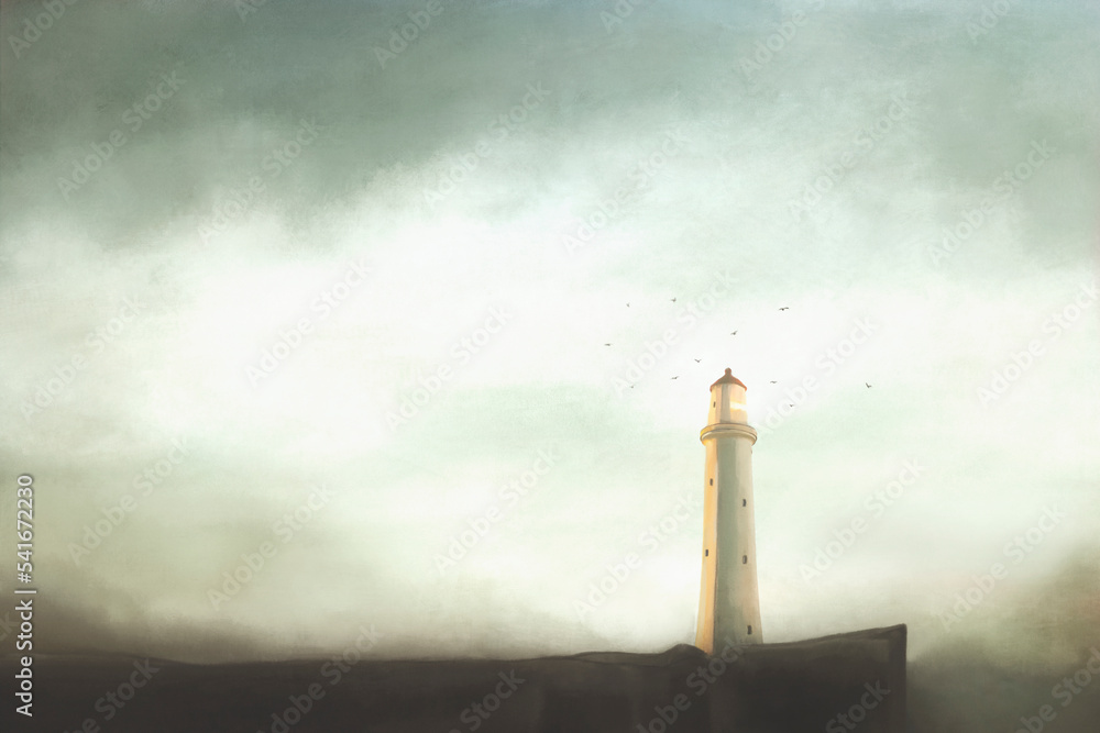 the light of a desolate lighthouse is a symbol of guidance, safety ...