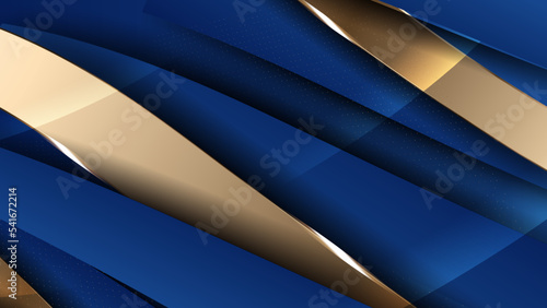 Abstract template blue geometric diagonal background with golden line. Luxury background with modern 3d bronze style.