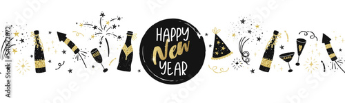 Fotografie, Obraz Fun hand drawn doodle new years elements, great for textiles, wrapping, banner,