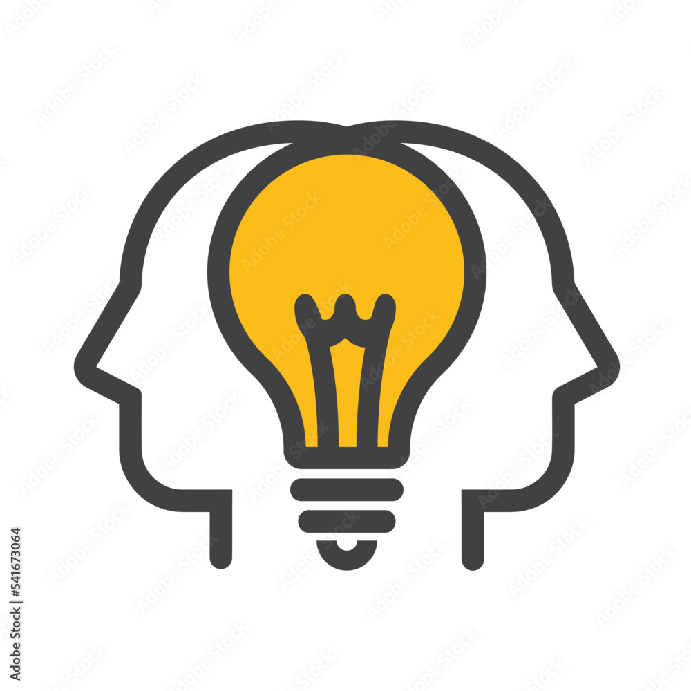 Two profiles and between them a light bulb, a symbol of teamwork and the  birth of new ideas. Stock Vector | Adobe Stock