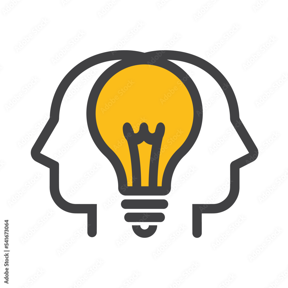 Two profiles and between them a light bulb, a symbol of teamwork and the birth of new ideas. Two profiles and between them a light bulb, a symbol of teamwork and the birth of new ideas.