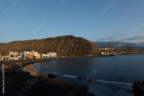 People enjoying the sunset at Tazacorte beach on the island of La Palma. Canary Islands. Spain