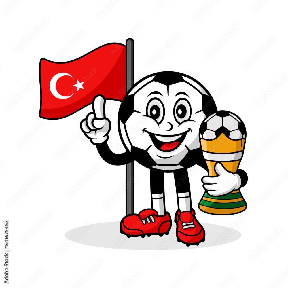 Mascot cartoon football turkey flag with trophy winner
