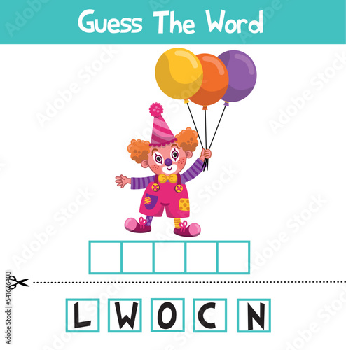 The game of guessing the word from the scramble letters. Activity for kids. Vector stock illustration.
