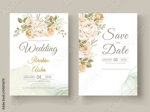 Modern Wedding Invitation Card Template with Beautiful Roses 