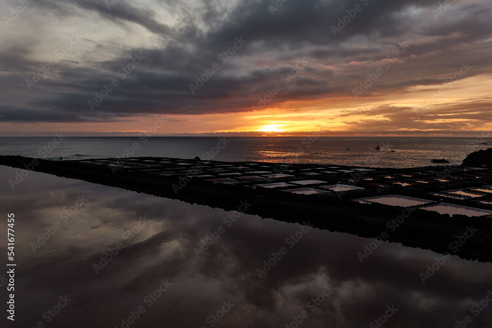 Obraz premium Sunset over the salt flats of Fuencaliente on the island of La Palma. Canary Islands. Spain