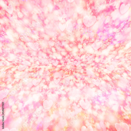 正方形 キラキラとハートが飛び交うピンク色の華やかな背景