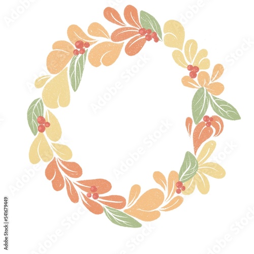 autumn floral elements in the form of a wreath on a white background