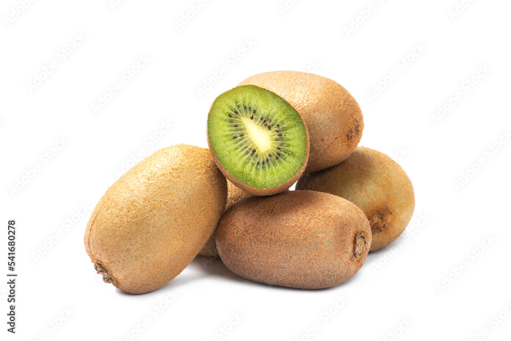 Obraz premium kiwi fruit isolated over white background. Whole and sliced kiwi.