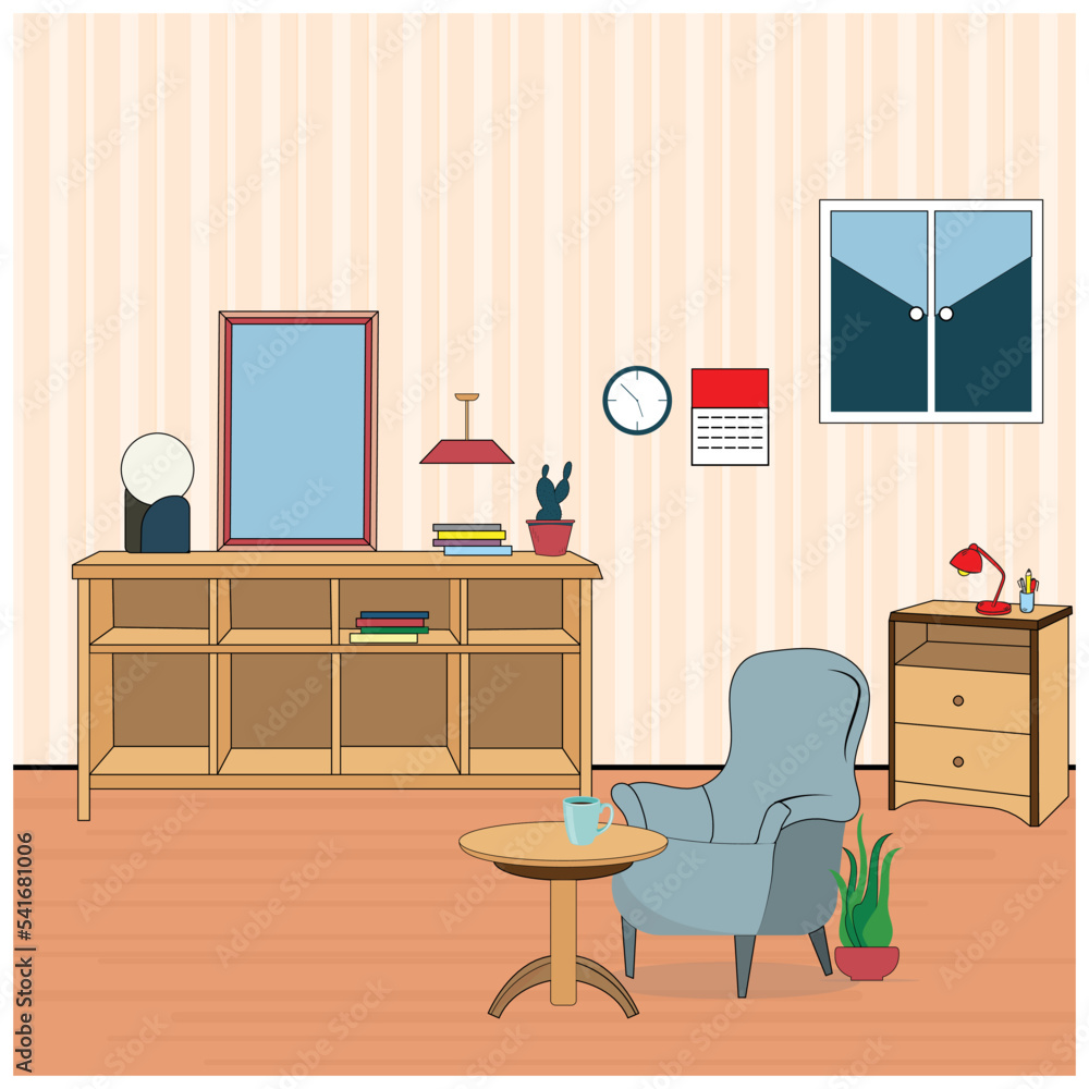 Fototapeta premium Living room furniture Illustration, home elements flat illustration