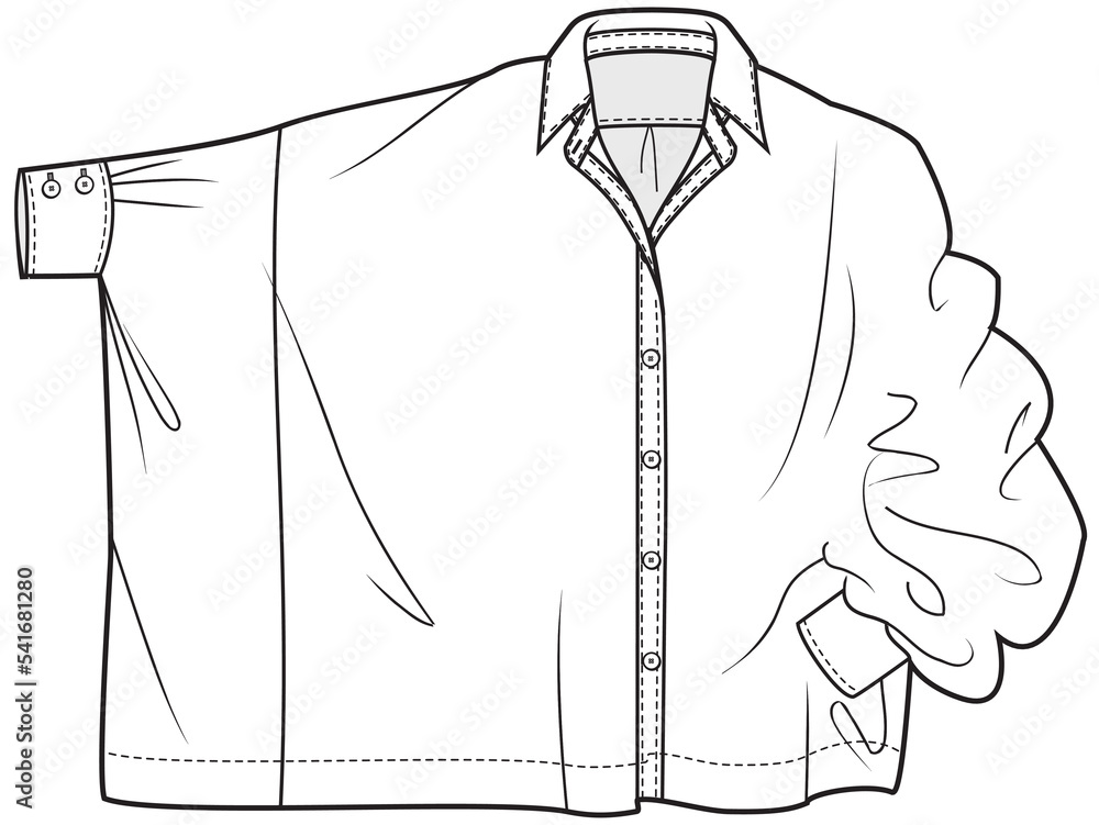women long sleeve collar shirt flat sketch vector illustration Stock Vector  | Adobe Stock
