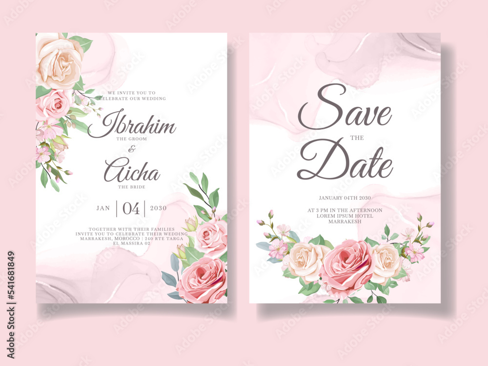 Modern Wedding Invitation Card Template with Beautiful Roses 