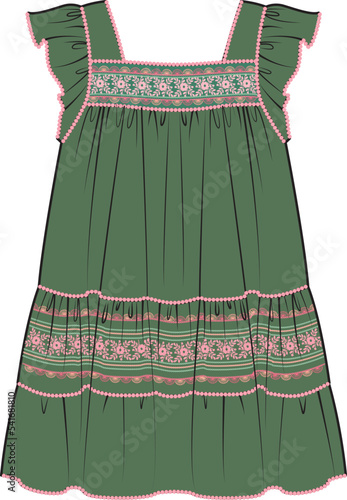 TEEN AND GIRLS WEAR WOVEN DRESS VECTOR ILLUSTRATION