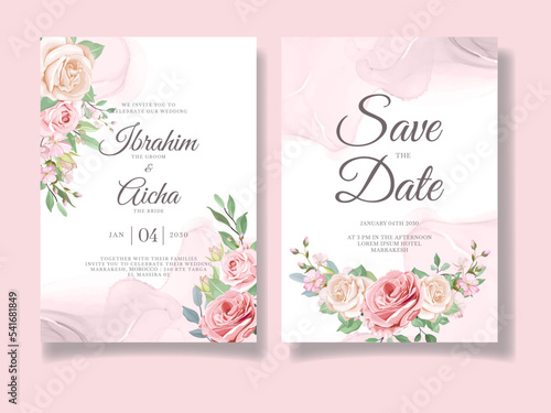 Modern Wedding Invitation Card Template with Beautiful Roses  © Model it