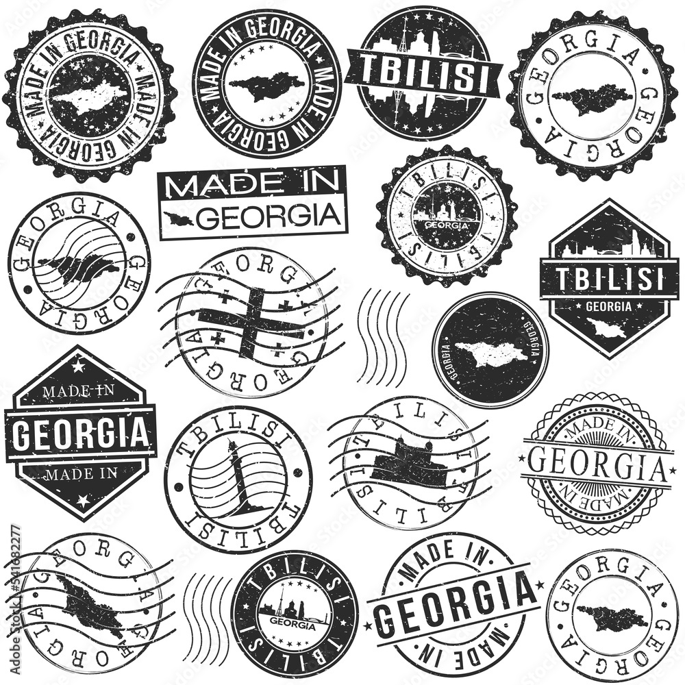 Fototapeta premium Tbilisi, Georgia Set of Stamp. Vector Art Postal Passport Travel Design. Travel and Business Seals.