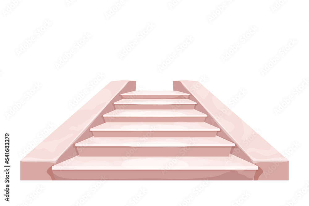 Marble elegant stairs castle fairy interior, fairy medieval object in cartoon style isolated on white background. Ui game asset, indoor construction, stage