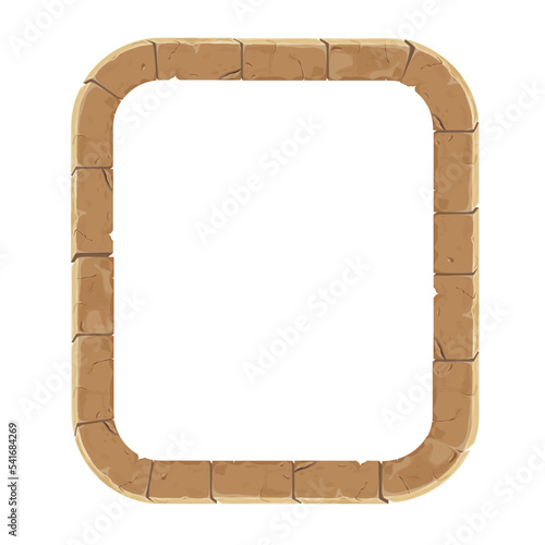 Stone brick frame border ancient medieval in cartoon style, isolated on white background. Game decoration, menu