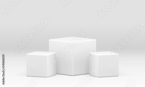 White cubes 3d arena podium stage squared contest showcase studio background realistic vector