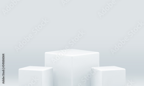 White 3d podium squared cubes geometric form award arena contest achievement realistic vector