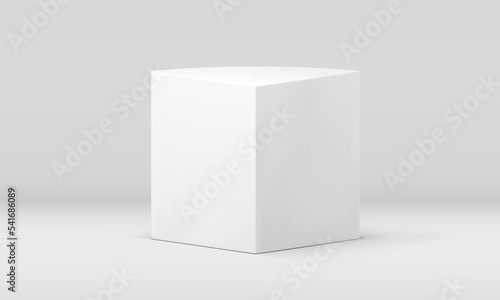 White 3d box symmetric podium geometry construction showcase foundation stage realistic vector