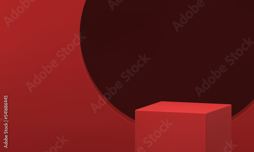 Red cube 3d podium red geometric squared stage empty performance platform realistic vector