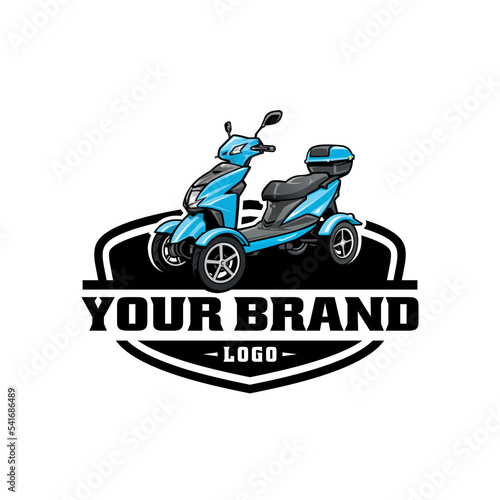 blue electric scooter three wheels moped logo vector